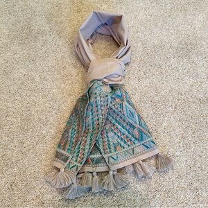 J. Crew embroidered scarf with tassels